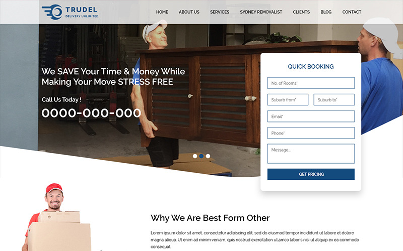 Download PSD шаблон "Trudel - Removals Company PSD Template" / Trudel - Removals Company PSD Template - PSD шаблон на тему грузоперевозка removals company theme template psd photoshop