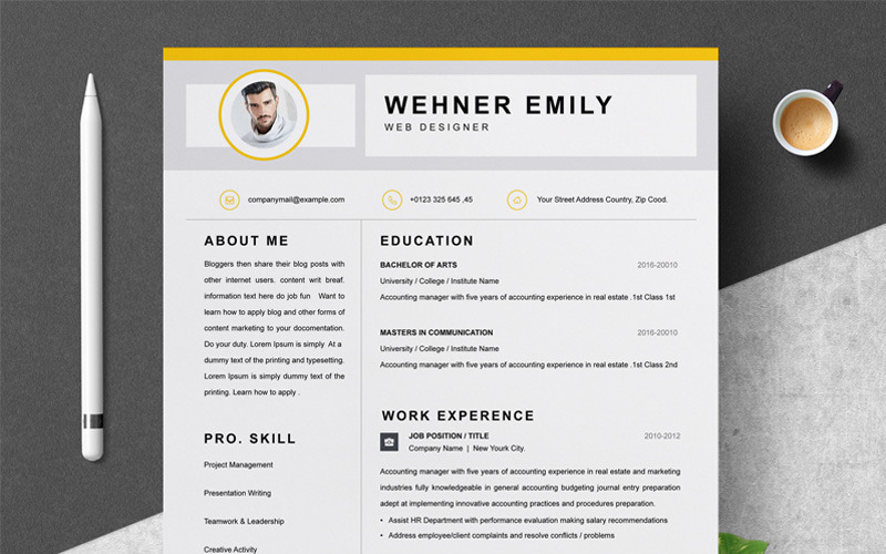 Download Резюме "Wehner Resume Template" / Wehner Resume Template - Резюме на тему графика 1 page resume 2 clean cv cover letter design template illustrator eps mac pages microsoft word modern photoshop psd professional