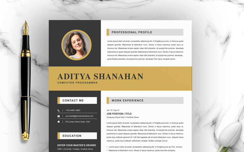 Download Резюме "Aditya Resume Template" / Aditya Resume Template - Резюме на тему графика 1 page resume 2 clean cv cover letter design template illustrator eps mac pages microsoft word modern photoshop psd professional