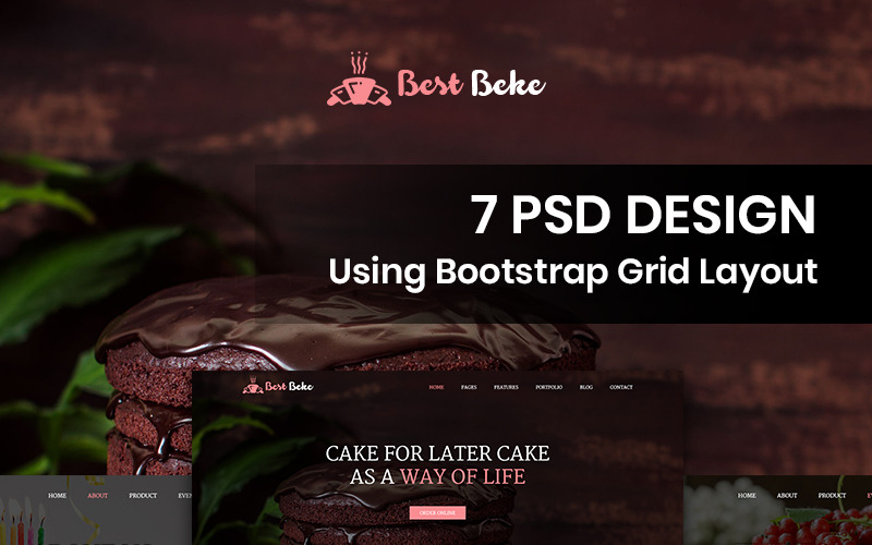 Download PSD шаблон "Best Bake - Bakery PSD Template" / Best Bake - Bakery PSD Template - PSD шаблон на тему хлебобулочные изделия bakery bake food cake pudding theme template psd photoshop