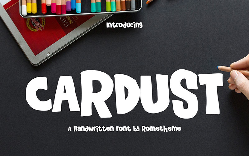 Download Шрифт "Cardust - Display Font" / Cardust - Display Font - Шрифт на тему графика cartoon cute kids family boy girl kindergarden book cover font typeface playful catchy handmade children handwritten branding product