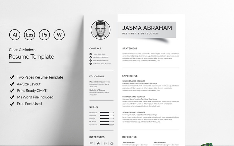 Download Резюме "Jasma Modern Resume Template" / Jasma Modern Resume Template - Резюме на тему графика resume cv clean creative word infographic modern professional student mac pages manager template bankers doctors job seekers