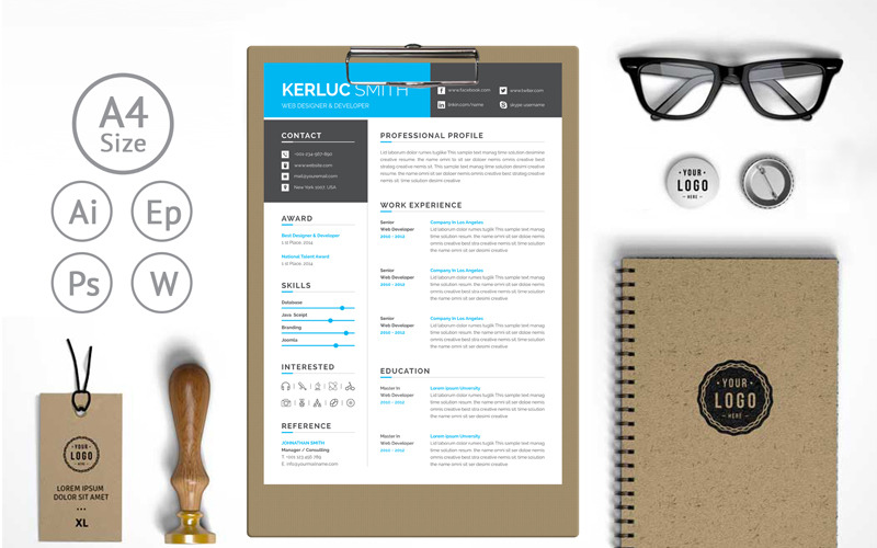 Download Резюме "Kerluc Smith Word Resume Template" / Kerluc Smith Word Resume Template - Резюме на тему графика resume cv clean creative word infographic modern professional student mac pages manager template bankers doctors job seekers