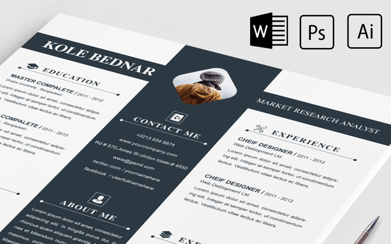 Download Резюме "Kole Bendar Resume Template" / Kole Bendar Resume Template - Резюме на тему графика 2 page a4 clean cv design elegant resume female feminine infographic letter minimalist modern portfolio professional indesign minimal pages