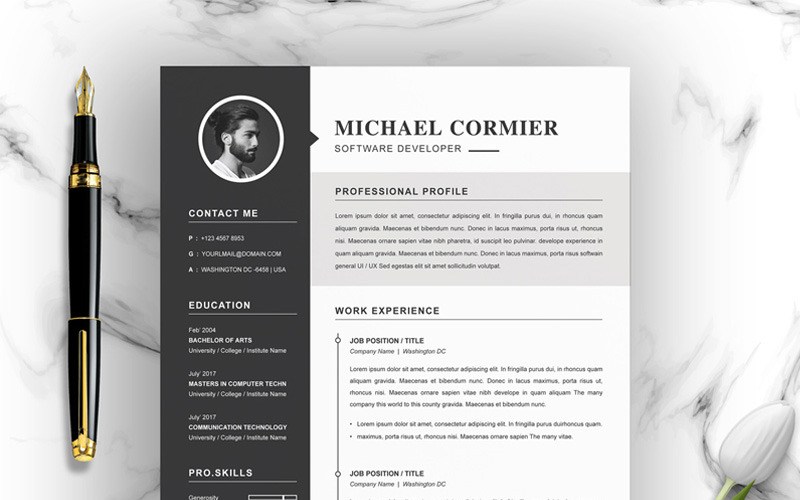 Download Резюме "Michael Resume Template" / Michael Resume Template - Резюме на тему графика 1 page resume 2 clean cv cover letter design template illustrator eps mac pages microsoft word modern photoshop psd professional