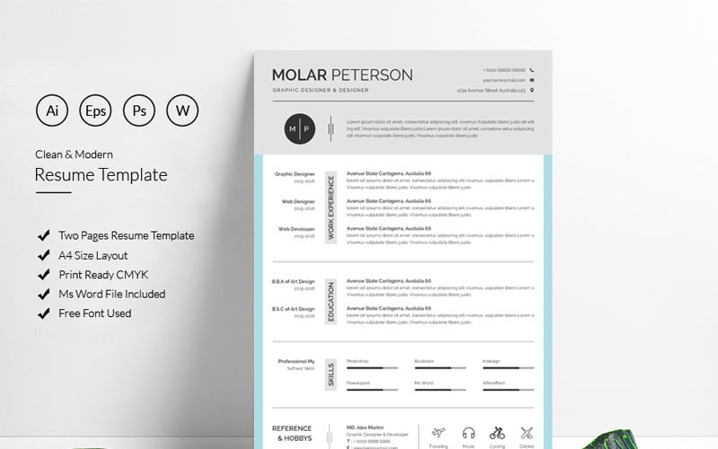 Molar Modern ve Temiz Özgeçmiş Şablonu