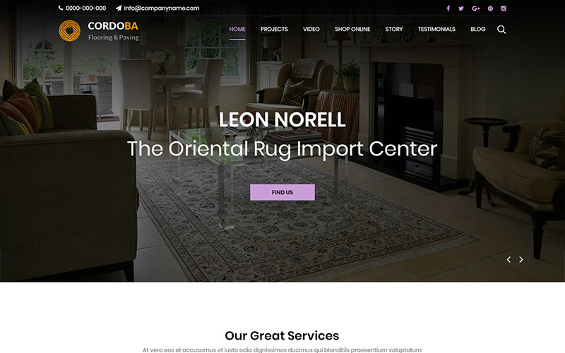 Download PSD шаблон "Cordoba - Flooring & Rug Service PSD Template" / Cordoba - Flooring & Rug Service PSD Template - PSD шаблон на тему графика flooring rug service theme template psd photoshop