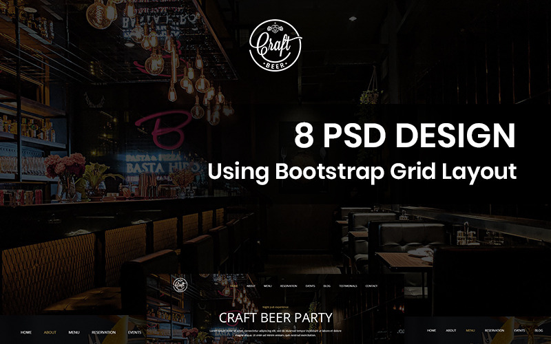 Download PSD шаблон "Craft Beer - Beer Pub PSD Template" / Craft Beer - Beer Pub PSD Template - PSD шаблон на тему паб beer pub drinks theme template psd photoshop