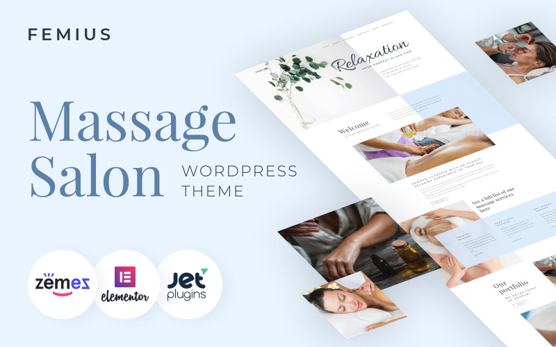 Femius - Massagesalong Minsta WordPress Elementor-tema som är färdigt att använda