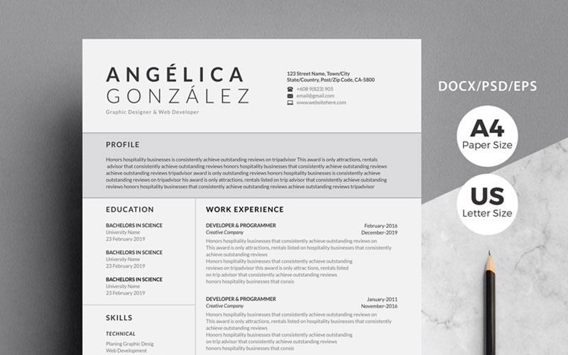 Modelo de currículo do pacote Angelica Professional / Cv 4 Pages