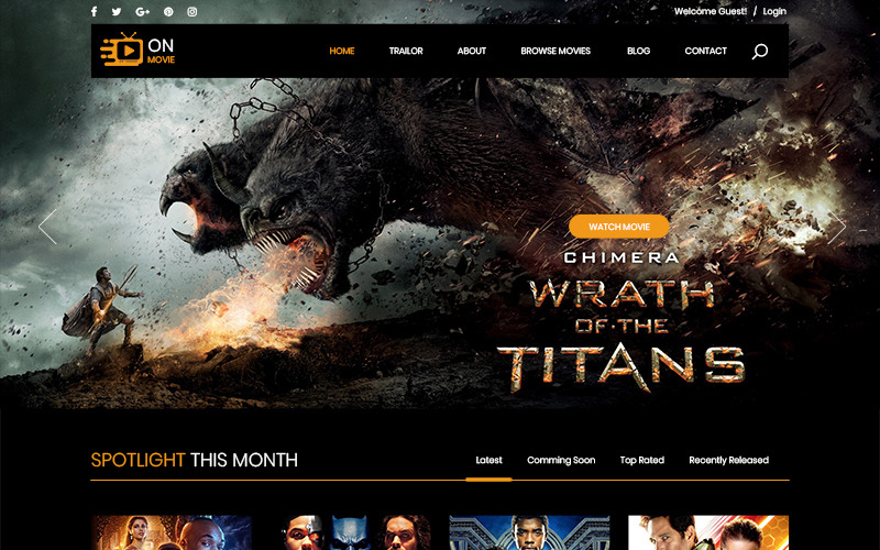 Download PSD шаблон "On Movie - Online Movie PSD Template" / On Movie - Online Movie PSD Template - PSD шаблон на тему кино movie theater theme template