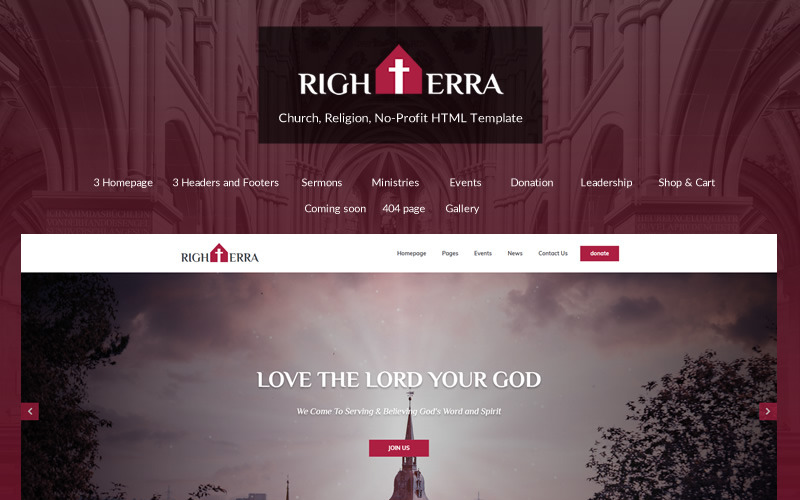 Righterra - Religion Bootstrap 4 Шаблон веб-сайту