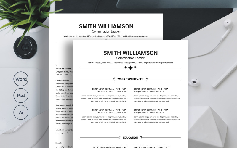 Download Резюме "Smith Williamson Resume Template" / Smith Williamson Resume Template - Резюме на тему графика 1,page,resume,2,3,clean,cover,letter,creative,cv,template,design,document,microsoft,word,minimalist,modern,photoshop,psd,professional