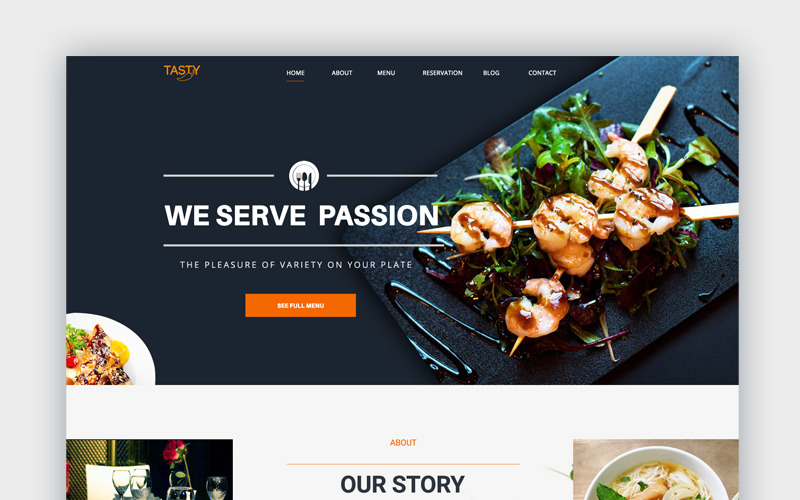 Tasty - Restaurant One Page PSD Template
