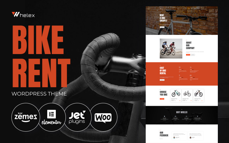 Whelex - WordPress Elementor-thema voor fietsverhuur voor websites van fietsverhuurbedrijven