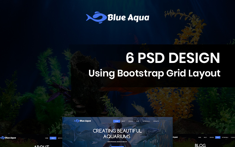 Download PSD шаблон "Blue Aqua - Fish Aquariums PSD Template" / Blue Aqua - Fish Aquariums PSD Template - PSD шаблон на тему графика fish aquariums theme template psd photoshop