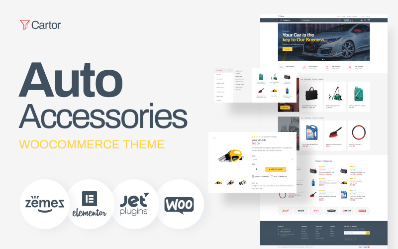 Cartor - Autós kiegészítők E-kereskedelem Klasszikus Elementor WooCommerce téma