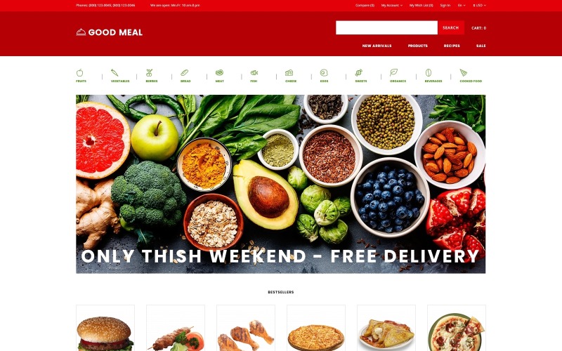 Good Meal - Plantilla OpenCart creativa multipágina para tienda de alimentos