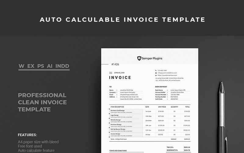 Download Фирменный стиль "Invoice | Bill | Cash Memo - Corporate Identity Template" / Invoice | Bill | Cash Memo - Corporate Identity Template - Фирменный стиль на тему графика a4 automatic bill business clean invoice corporate creative design elegant excel indesign template word minimalist modern professional psd simple