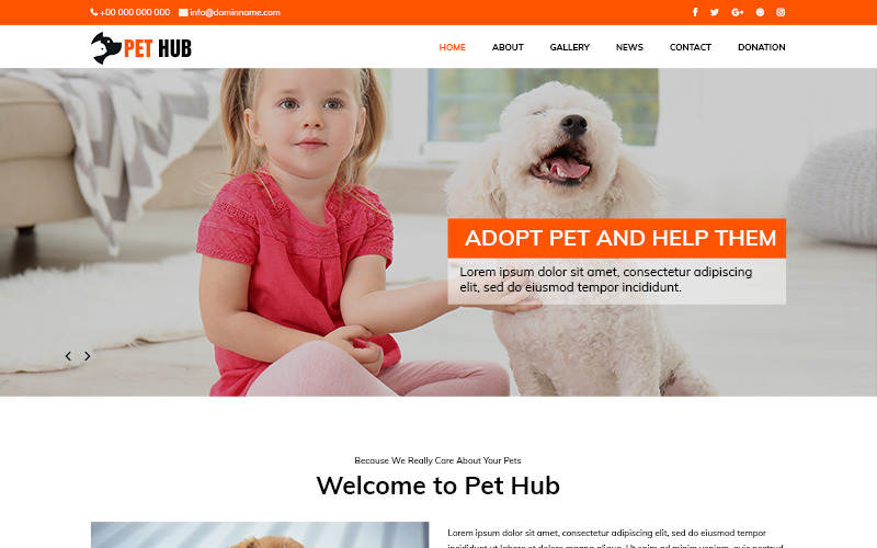 Pet Hub - притулок для тварин PSD шаблон