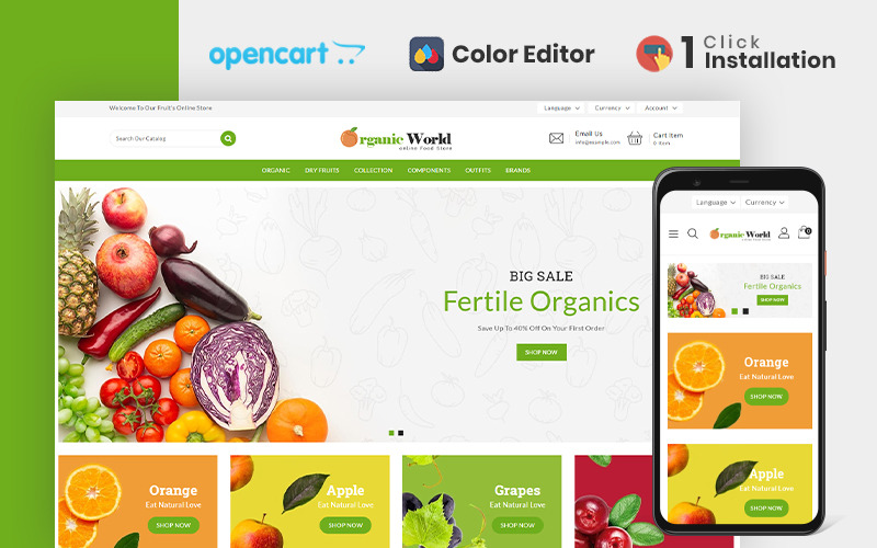 Šablona OpenCart s potravinami v organickém světě