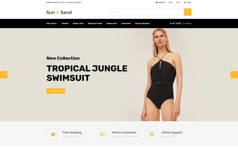 Sun & Sand - Plantilla OpenCart limpia para comercio electrónico de trajes de baño