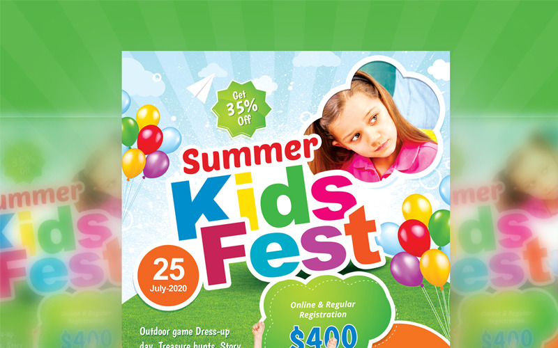 Download Фирменный стиль "Creative - Summer Kids Fest Flyer - Corporate Identity Template" / Creative - Summer Kids Fest Flyer - Corporate Identity Template - Фирменный стиль на тему графика summer kids fest camp flyer school activity adventure boys camping child colorful festival girls holiday kid party play recreation spring