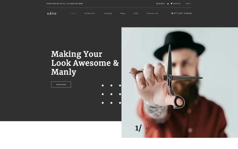 Dand - fodrászat, többoldalas, modern Shopify téma