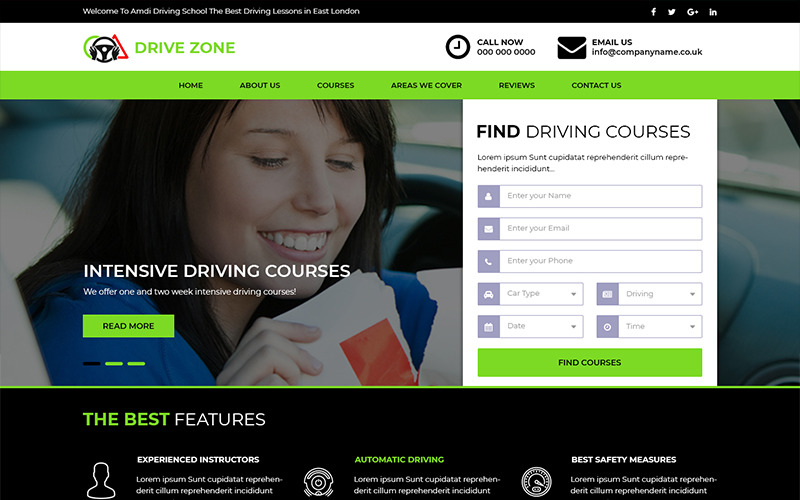 Download PSD шаблон "Drive Zone - Driving School PSD Template" / Drive Zone - Driving School PSD Template - PSD шаблон на тему графика driving school theme template psd photoshop
