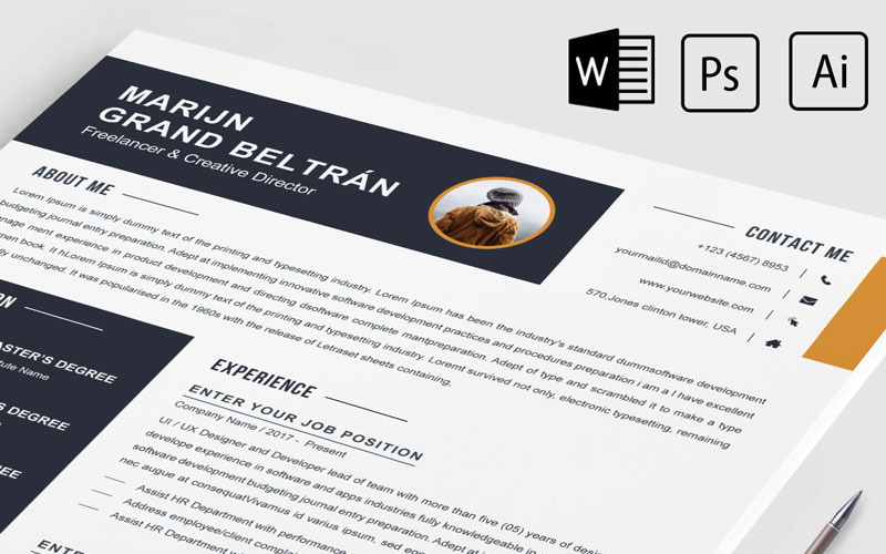 Download Резюме "Marijn Grand Beltran Resume Template" / Marijn Grand Beltran Resume Template - Резюме на тему графика 2 page a4 clean cv design elegant resume female feminine infographic letter minimalist modern portfolio professional indesign minimal pages