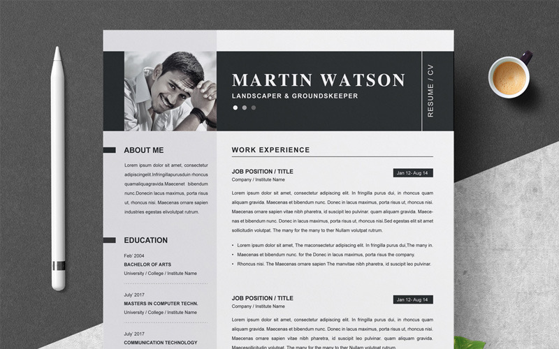 Download Резюме "Martin Resume Template" / Martin Resume Template - Резюме на тему графика 1 page resume 2 clean cv cover letter design template illustrator eps mac pages microsoft word modern photoshop psd professional