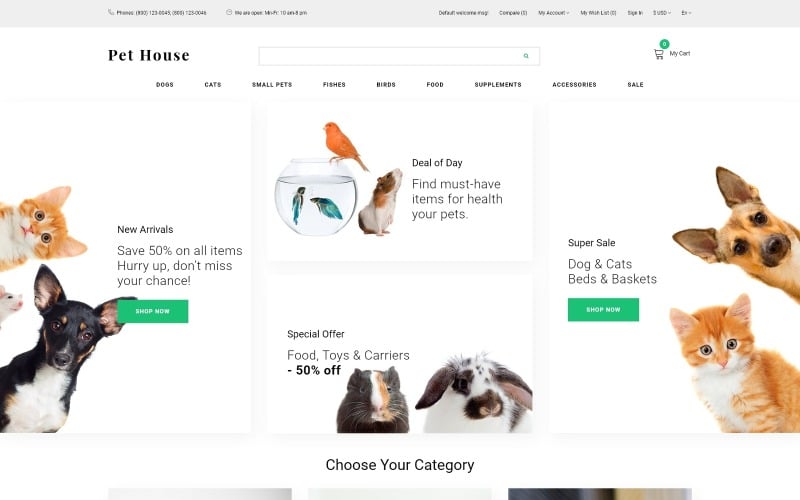 Pet House - Modello moderno OpenCart di eCommerce per negozio di animali