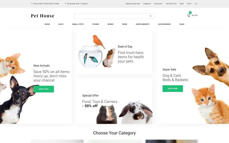 Pet House - современный шаблон OpenCart электронной коммерции для домашних животных