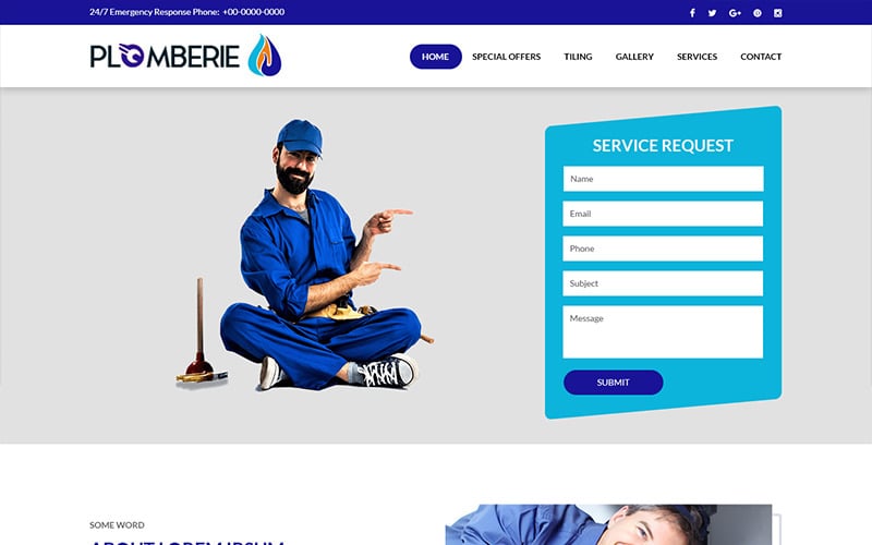 Plomberie - Plumbing Services PSD Template PSD Template №82724