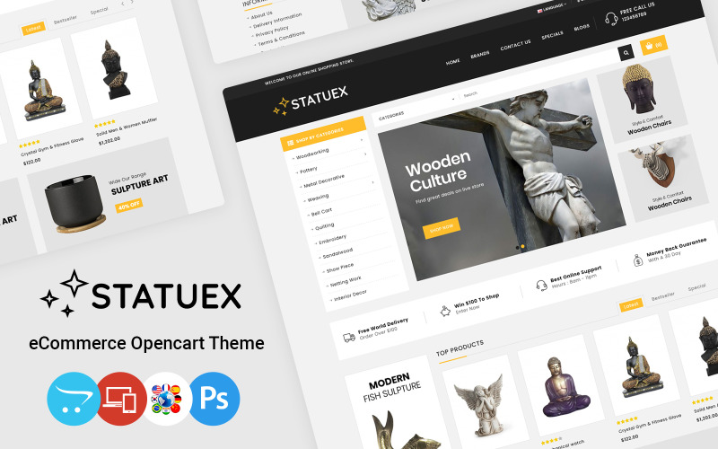 Statuex - 美术馆商店和工艺品商店 OpenCart 模板