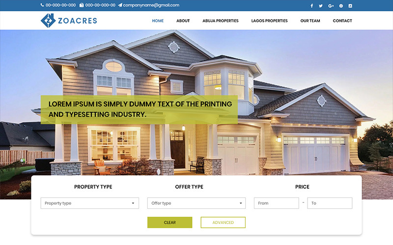 Zoacres - Real Estate Company PSD Template