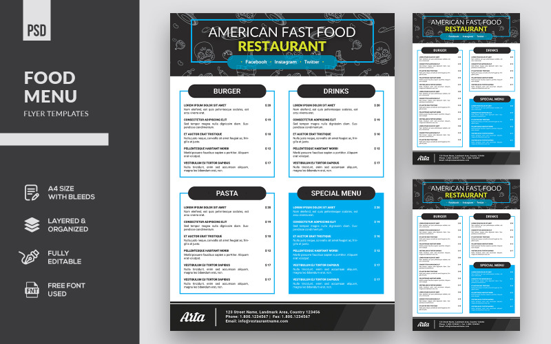 Download Фирменный стиль "Food Menu Flyer - Corporate Identity Template" / Food Menu Flyer - Corporate Identity Template - Фирменный стиль на тему графика food,food menu,food flyer,flyer,template,design,restaurant,breakfast,drink,delivery,fastfood,eat,special menu,burger,business,tasty,vegetable