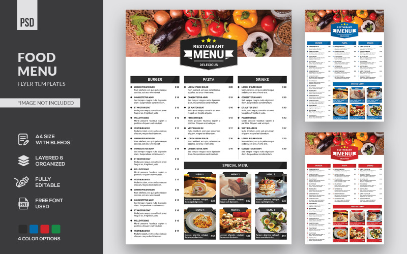 Download Фирменный стиль "Food Menu Flyer - Corporate Identity Template" / Food Menu Flyer - Corporate Identity Template - Фирменный стиль на тему графика food,food menu,food flyer,flyer,template,design,restaurant,breakfast,drink,delivery,fastfood,eat,special menu,burger,business,tasty,vegetable