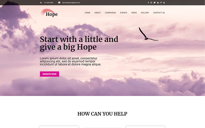 Download PSD шаблон "Hope | Charity PSD Template" / Hope | Charity PSD Template - PSD шаблон на тему благотворительность charity non-profit donations clen modern professional colorful business one-page home-page multipurpose responsive community donate fundraiser social volunteer crowdfunding foundation green-p