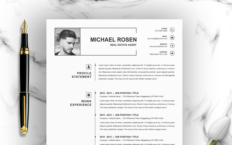 Download Резюме "Michael Resume Template" / Michael Resume Template - Резюме на тему графика 1 page resume 2 clean cv cover letter design template illustrator eps mac pages microsoft word modern photoshop psd professional