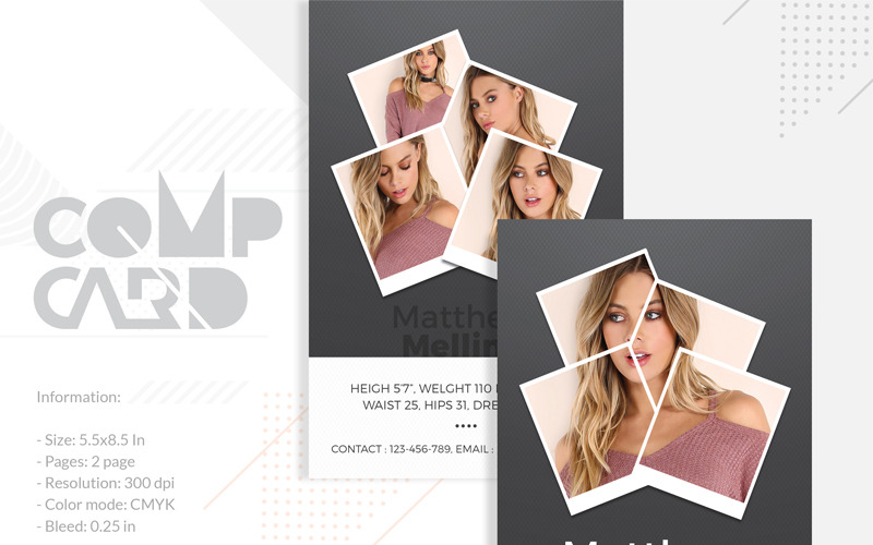 Download Фирменный стиль "Modeling Comp Card - Corporate Identity Template" / Modeling Comp Card - Corporate Identity Template - Фирменный стиль на тему графика modeling comp card fashion models gift special zed template
