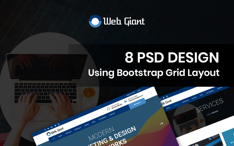 Download PSD шаблон "Web Giant - Web Design Company PSD Template" / Web Giant - Web Design Company PSD Template - PSD шаблон на тему бизнес и услуги web design company psd photoshop theme template