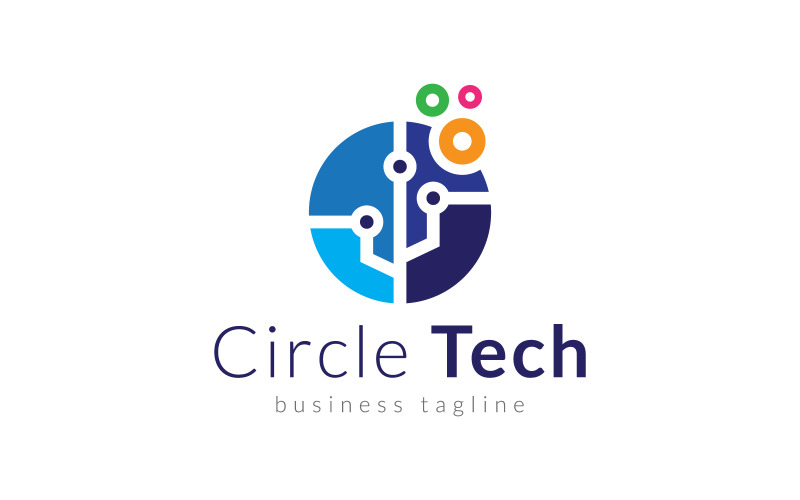 Diseño de logotipo de tecnología digital con círculo colorido