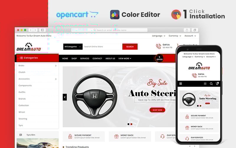 dream autoparts store шаблон opencart