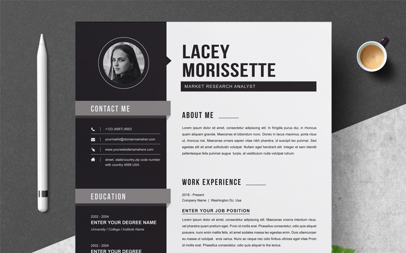 Download Резюме "Lacey Resume Template" / Lacey Resume Template - Резюме на тему графика 1 page resume 2 clean cv cover letter design template illustrator eps mac pages microsoft word modern photoshop psd professional