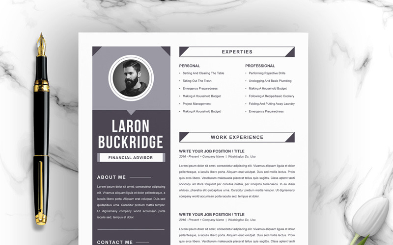 Download Резюме "Laron Resume Template" / Laron Resume Template - Резюме на тему графика 1 page resume 2 clean cv cover letter design template illustrator eps mac pages microsoft word modern photoshop psd professional