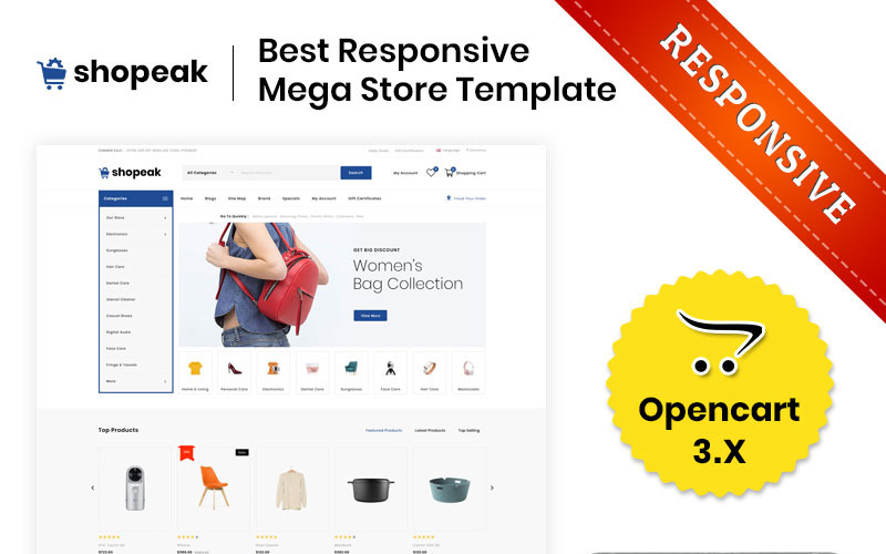 Shopeak - o modelo OpenCart responsivo da Mega Store