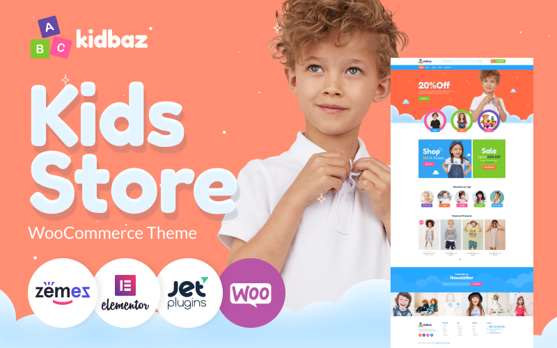 Kidbaz - Tema para WooCommerce de Elementor moderno de comercio electrónico para niños