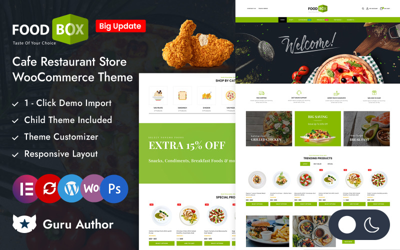 Food Box - магазин ресторанів і кафе Elementor Адаптивна тема WooCommerce