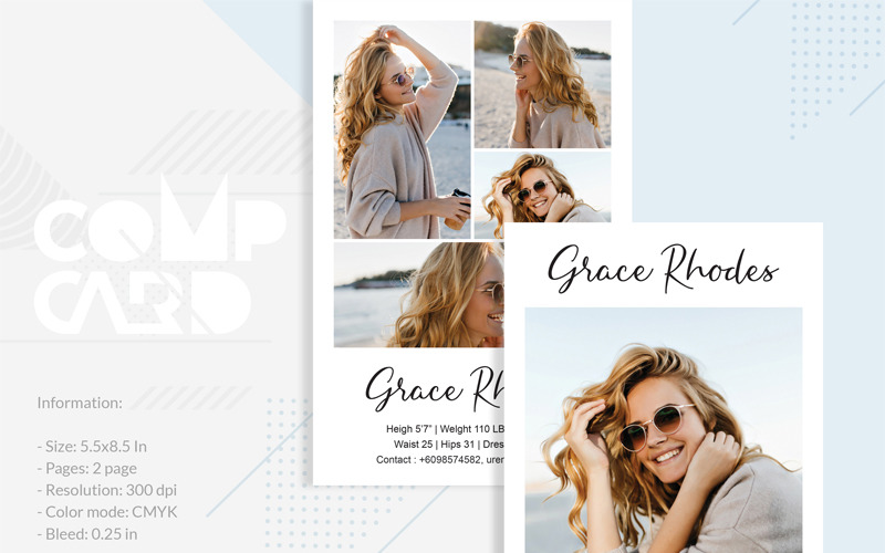 Download Фирменный стиль "Grace Rhodes - Modeling Comp Card - Corporate Identity Template" / Grace Rhodes - Modeling Comp Card - Corporate Identity Template - Фирменный стиль на тему графика model comp card template fashion modeling zed creative photo photography portrait